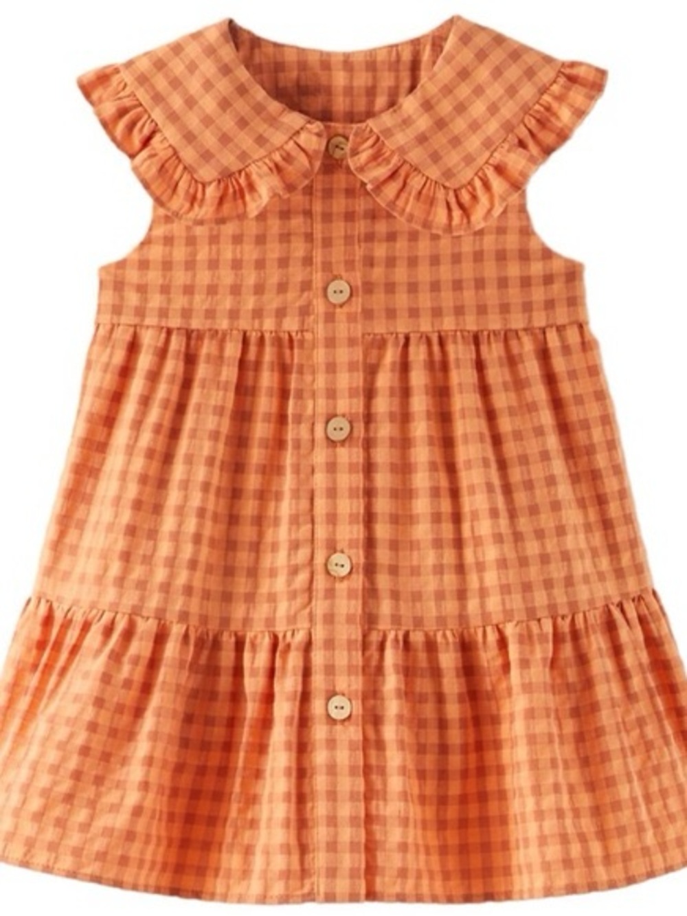 Zara Orange Gingham Ruffled Collar Button-Front Dress